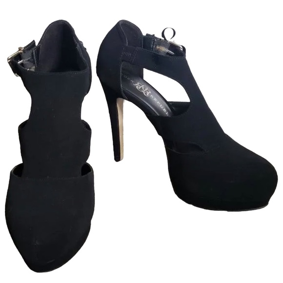 π« Rock & Republic Ashby Stiletto Caged Style Platforms in Faux Black Suede 10M - Picture 6 of 12